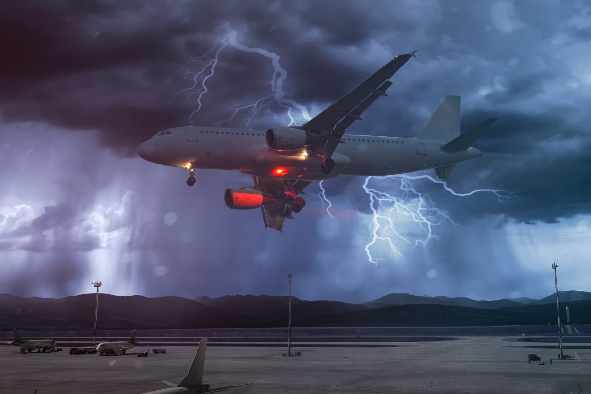 Airplane taking off in bad weather